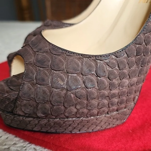 Louboutin Python Peep-Toe Heels - Picture 11 of 13